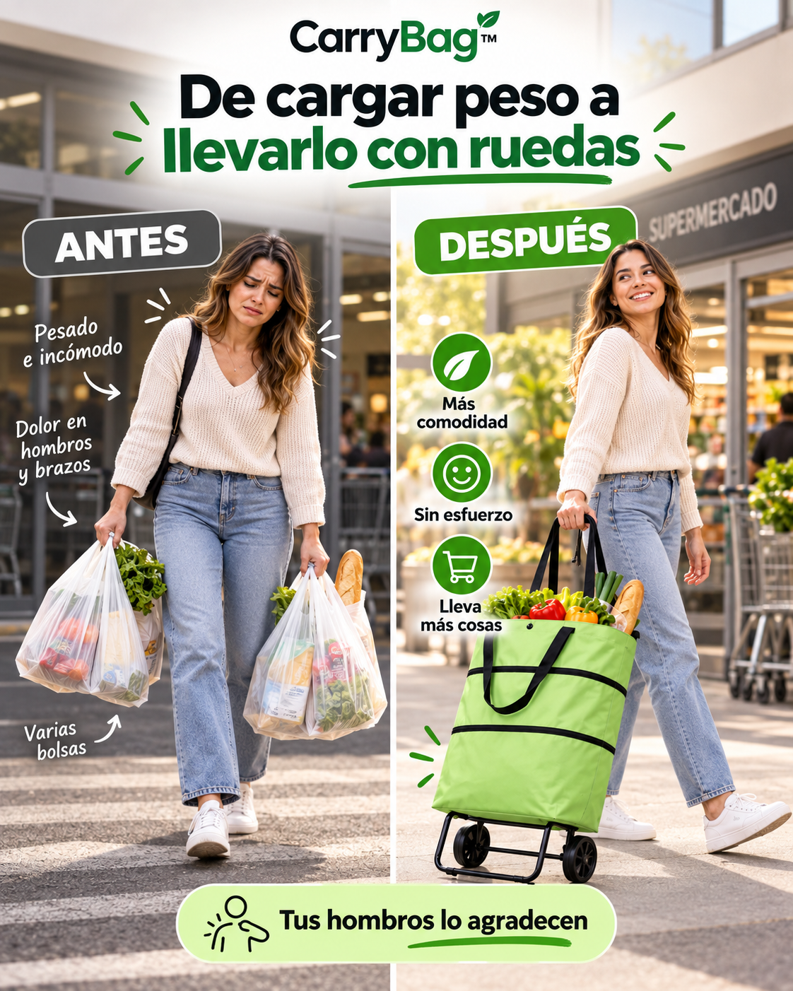 CarryBag™ | BOLSO CARRITO PLEGABLE 2 EN 1